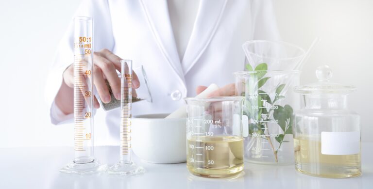 Scientist formulating beauty care product using the lab tools